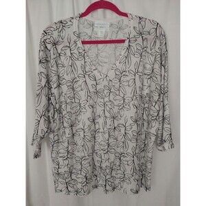 Cynthia Rowley size XL top blouse White Black Floral Print Linen Viscose Summer